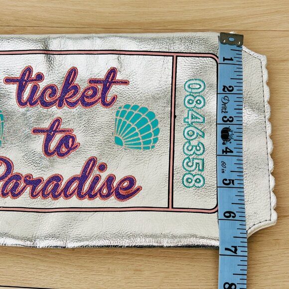 Charming Charlie "Ticket to Paradise" Silver Clutch Purse 13" x 7" / Whimsical - Picture 15 of 16